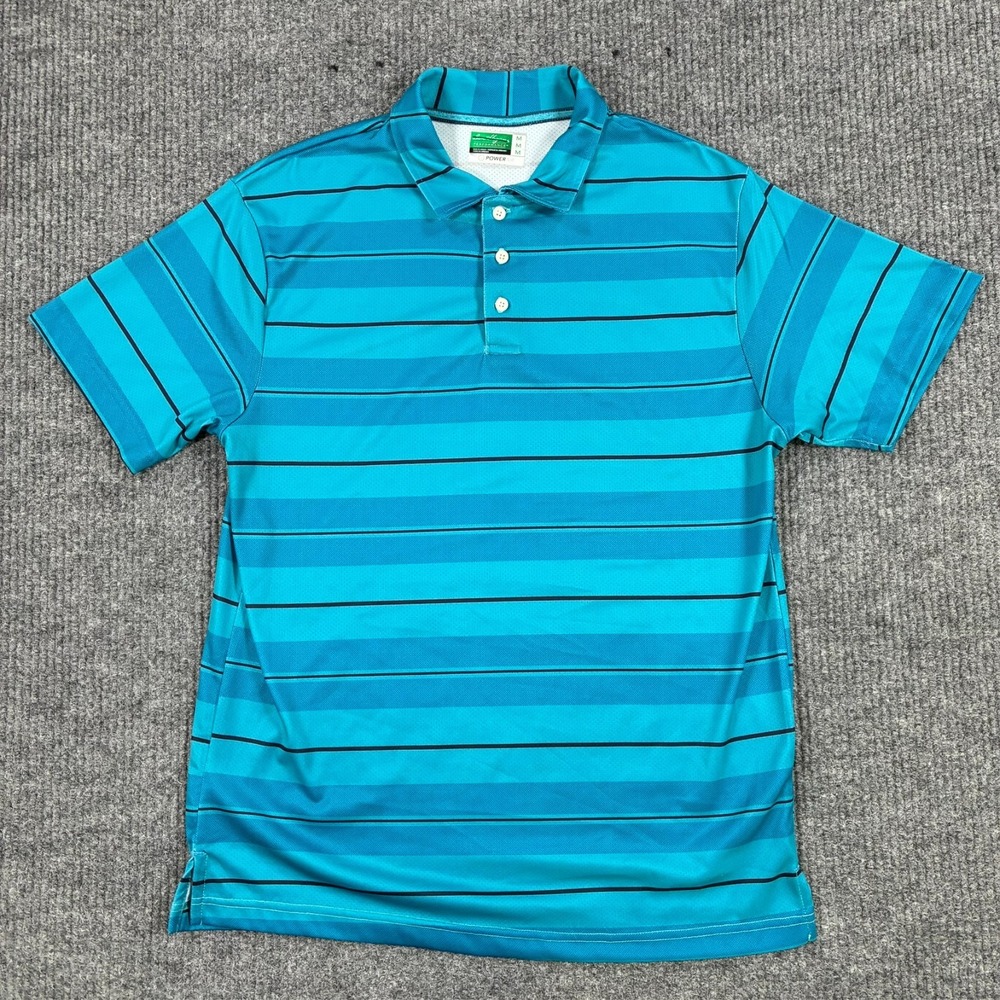 Ben Hogan Performance Power Air Mens Polo Shirt Size M Blue Striped Short Sleeve